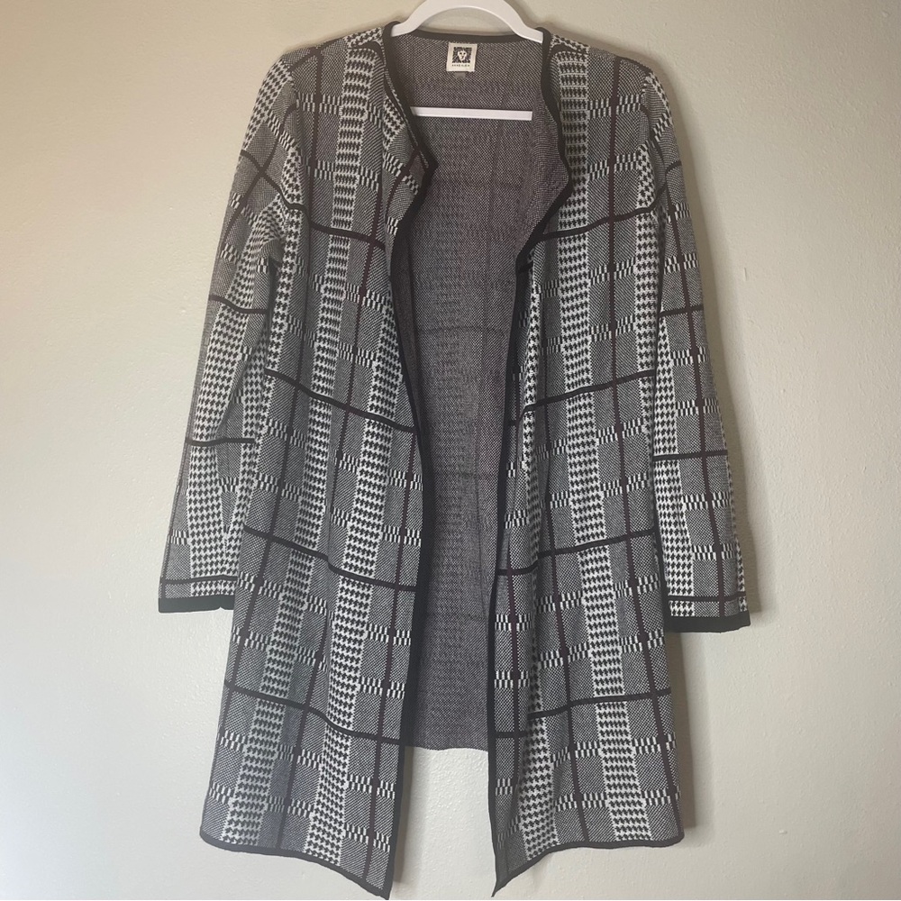 Anne Klein Women's Black/White/Purple Long Cardigan Size Small